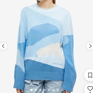 $168 House of Sunny Blue & Cream Wave Crewneck Sweater -medium m